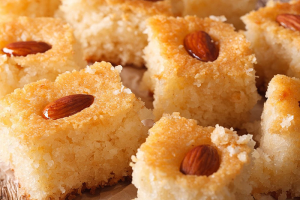 an image of a Tishpishti cake, a cake made of a coarse flour from durum wheat